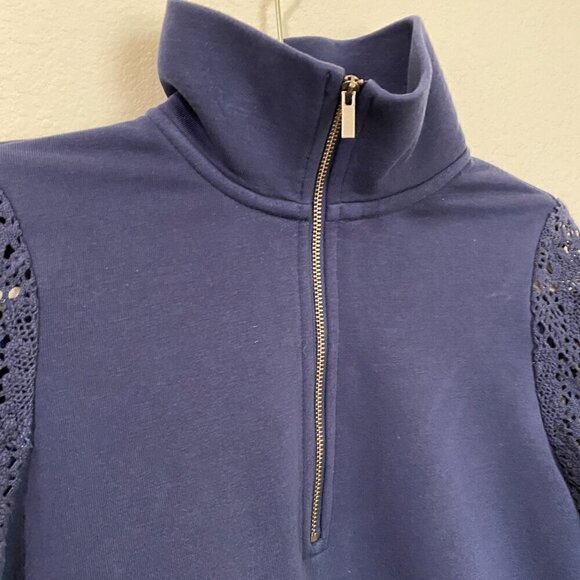 Soft Surroundings Crochet Sleeve Mock Neck French Terry Tunic - Picture 4 of 8